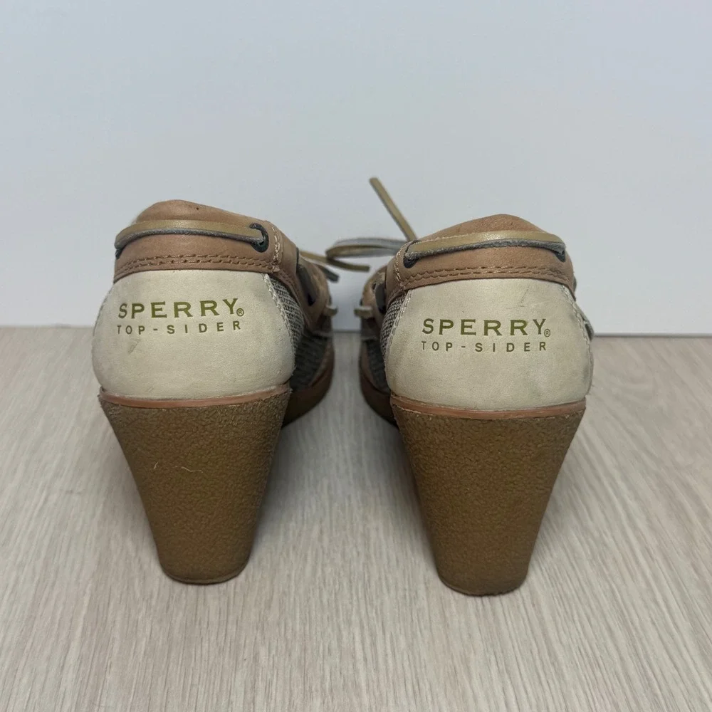 Wedge Boat Shoes Sperry Top-Sider Womens 6.5M Tan Leather Heels 9837550